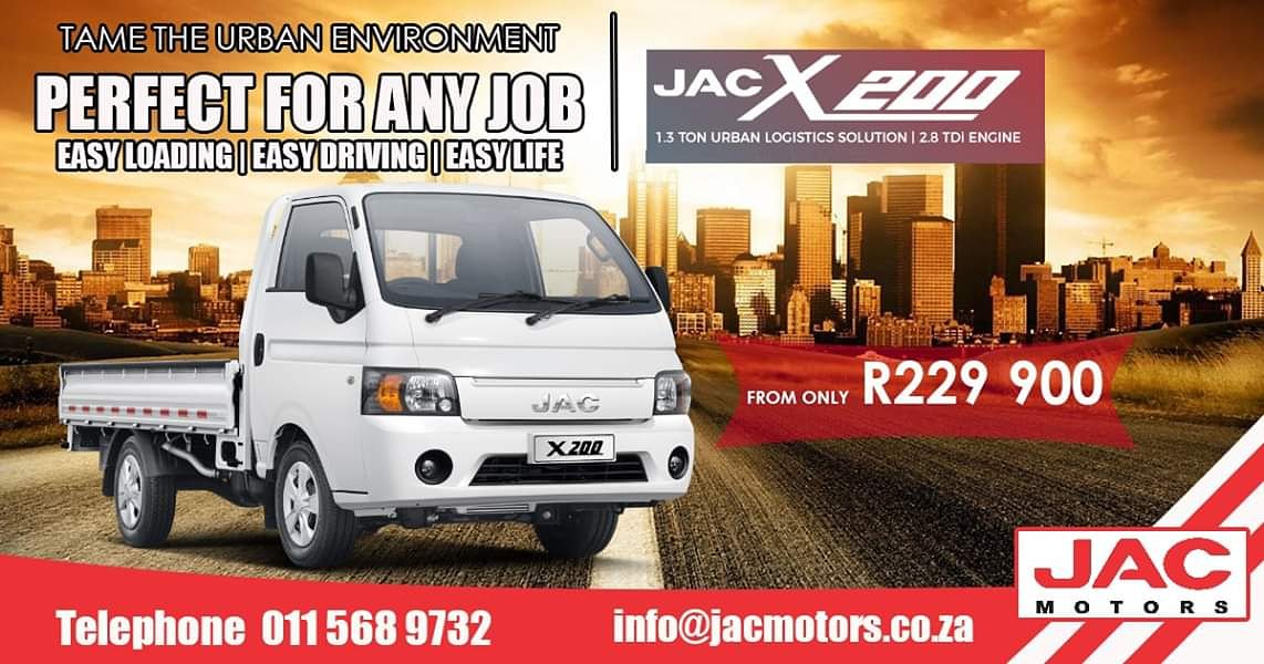 The X200 from JAC Motors SA offers easy loading, easy driving and is easy on the budget with pricing starting at R229 900.00 for the 1.3 ton model. Book your test drive today by calling us on 011 568 9732.