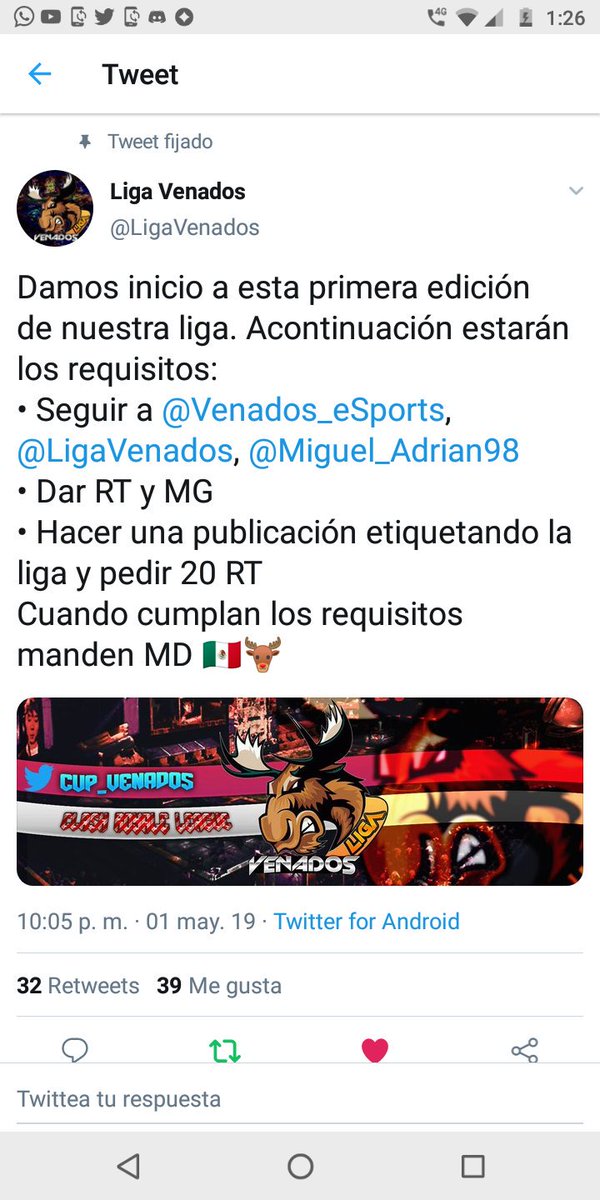 <a href="/LigaVenados/">Liga Venados</a> necesitamos entrar a la liga venados con un rt nos ayudan tenemos que llegar a 20!!!!