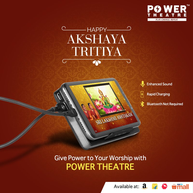 PowerTheatreIn's tweet photo. Play the ancient hymns and shlokas of Goddess Laxmi with 2X sound amplification of Power Theatre.
#PowerTheatre #AkshayaTritiya #CelebrateWithPowerTheatre #AkshayaTritiya2019 #AuspiciousMoment #HappyAkshayaTritiya #PlayChargeRepeat https://t.co/ABOQL7hWDE