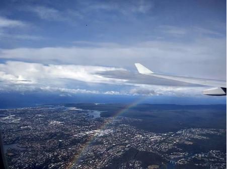 misskaya8's tweet photo. Ever caught a rainbow while jetsetting on a plane before?🌈 are often seen after a storm when the sun finally breaks through the clouds ⛅. A symbol of peace and serenity, this can be the rainbow you need today! #TravelTuesday https://t.co/z4hzH257da