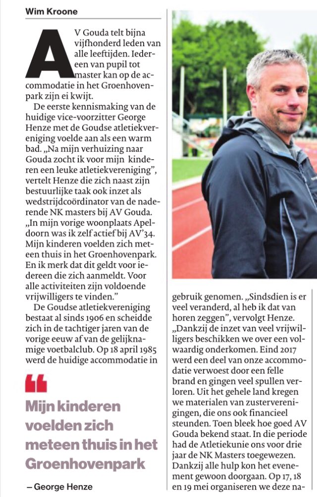 HansBraker's tweet photo. Flink artikel over @AVGouda in @AD_GroeneHart. Interview met @georgehenze over o.a. zonnepanelen en @NKmastersGouda. Maar vooral over hoe mooi de club is. https://t.co/U7fbKGL8cR