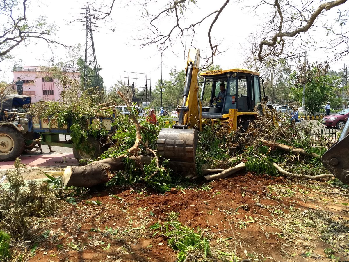bmcbbsr's tweet photo. Extensive cleaning activity carried out with lifting of branches to clear the road. #StandWithOdisha #StandWithBBSR https://t.co/39BXI4LMdl