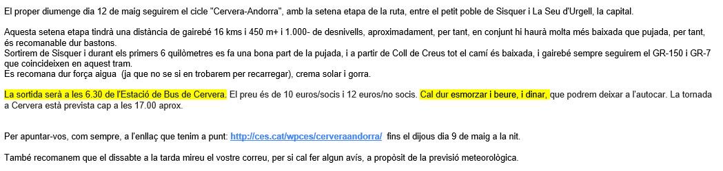 CES_Segarra's tweet photo. 12/maig: 7ª Etapa cicle de #Cervera a #Andorra: #Sisquer - #laSeuUrgell
Aquesta etapa tindrà una distància de 16 kms i 450 m+ i 1.000- de desnivells, aproximadament, per tant, en conjunt hi haurà més baixades que pujades, és recomanable dur bastons. https://t.co/1kJQwTDrdj