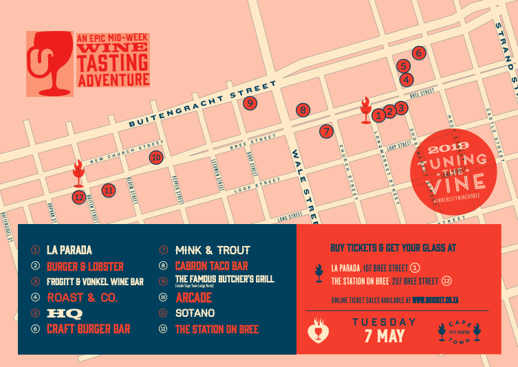 It's all happening TONIGHT 🍷

Grab your wine tasting glasses from either <a href="/LaParada_ZA/">La Parada</a> or <a href="/TheStationCPT/">The Station on Bree</a>! To find out more about where our lovely vendors are going to be on our #innercitywineroute, head on over to our Facebook page:
facebook.com/tuningthevine