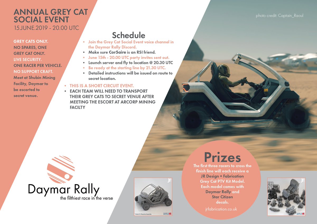 ATMOesports's tweet photo. The annual Grey Cat Social Event is around the corner. This year we have three @_JR_DF_ Grey Cat PTV Model Kits to giveaway. Also included is custom #daymarrally decals. @Jorunn_SC @BinaryLoop @LtDanOfficial1 (this year mate?) @thenorgeek @BoredGamerUK @Neightril @AltamaEnergy https://t.co/fP5qLfJCKv