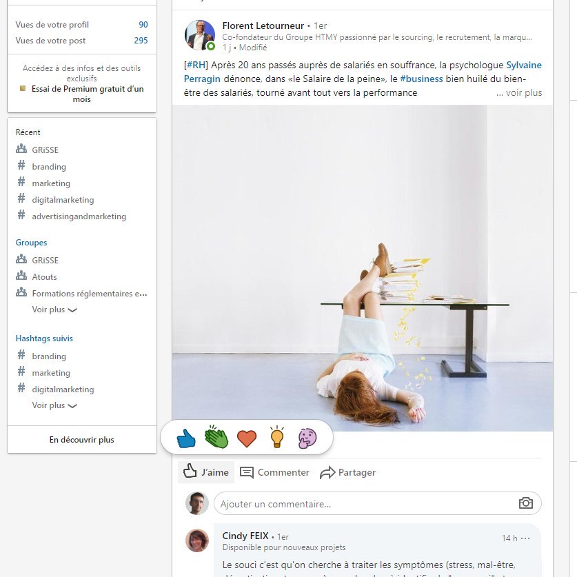 | Linkedin | Ça y est, le choix des réactions sur les articles @LinkedInFrance est lancé ! 
Voici un exemple avec un #Top partage de @FlorentHTMY ! 😀