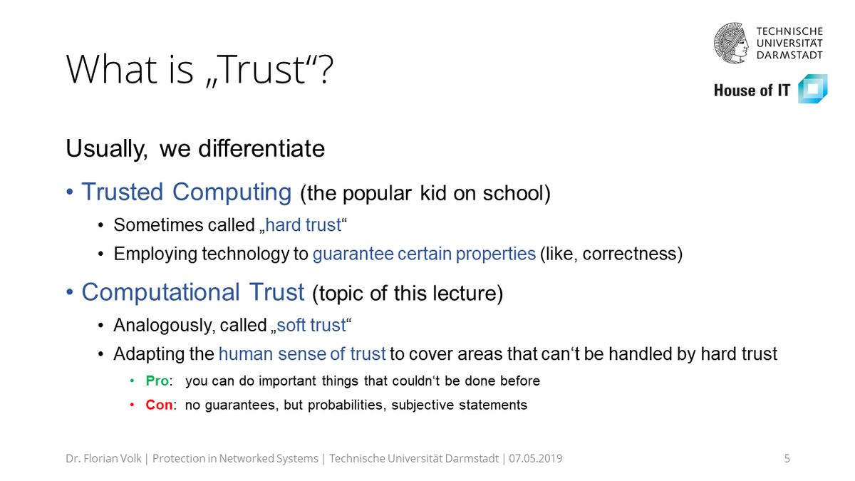 Very much looking forward to giving a guest lecture on #ComputationalTrust as part of the infamous Protection in Networked Systems (PNS) lecture of Telecooperation Lab/<a href="/spin_TUDa/">SPIN@TK</a> at <a href="/TUDarmstadt/">TU Darmstadt</a> (today, 13:30 in S1|03/23).
#CyberSecValley #Darmstadt <a href="/CRISP_DA/">ATHENE</a>, <a href="/CYSEC_Darmstadt/">Cybersecurity | TU Darmstadt</a>