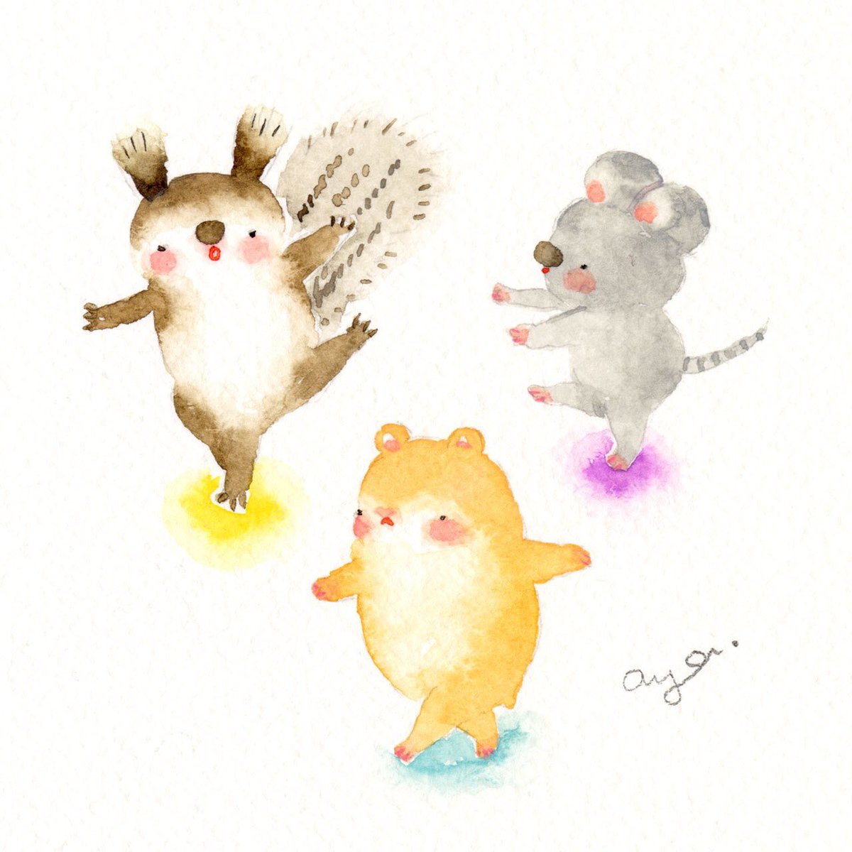 ট ইট র こばやしあや ちいさいこたち集合 おっとっと 絵 水彩画 水彩 透明水彩 イラスト Drawing Illustration Watercolor こばやしあや Art ハムスター ねずみ リス 小さい子 おっとっと T Co Nrpppbs612