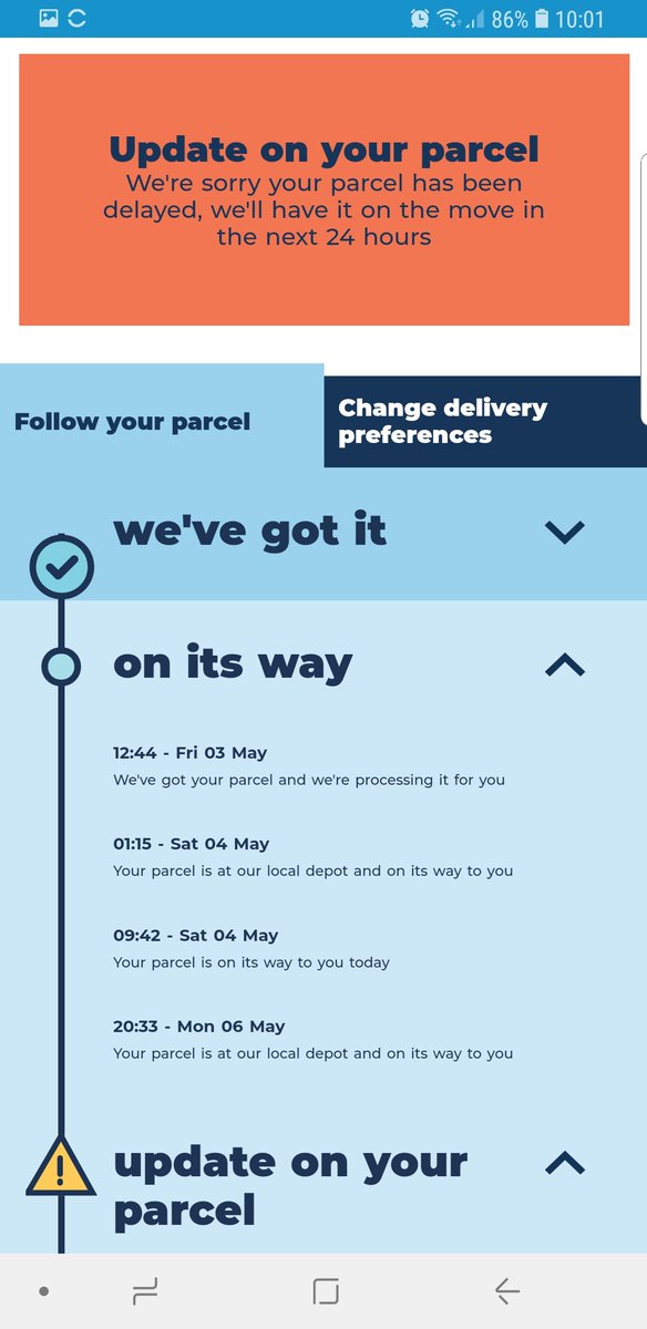 Speedy_Drives's tweet image. Oi @Hermesparcels you having a laugh or what? First the parcel goes missing and isn't scanned for over a week. Then it was supposed to be delivered on Friday but never showed. And now it's  delayed by another 24hrs... absolute joke #hermes #whereismyparcel
