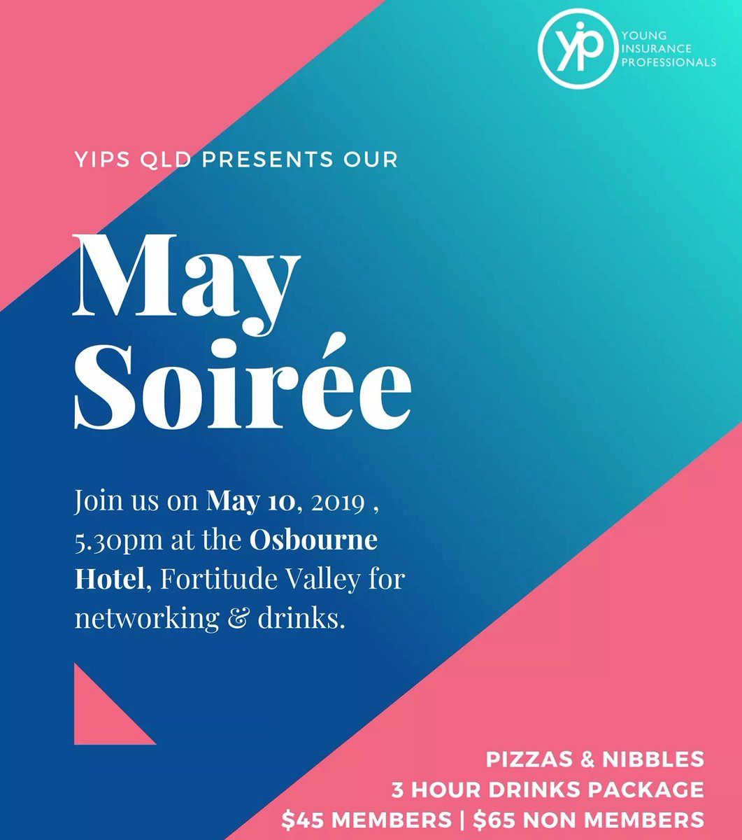 Reminder that tickets are selling quickly for the YIPs QLD May Soiree. Come join us at The Osbourne Hotel after work on Friday May 10.
A big thank you goes to our bronze event sponsors Red Health, SURA and Law In Order.

Grab your tickets here: yips.org.au/event/yips-qld…