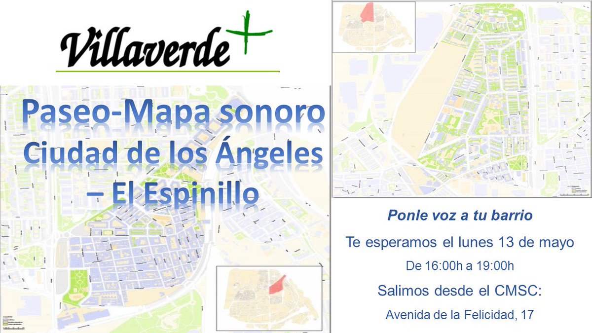 VillaverdeMas's tweet photo. ¿Tienes planes para este lunes? Nosotras te proponemos aprovechar el buen tiempo y dar un paseo donde además nos acercaremos a conocer algunos lugares, iniciativas y entidades en #CiudadLosAngeles Además grabaremos para hacer un ¡Mapa Sonoro! Cuántas más seamos mejor! https://t.co/eQH21GfSQm