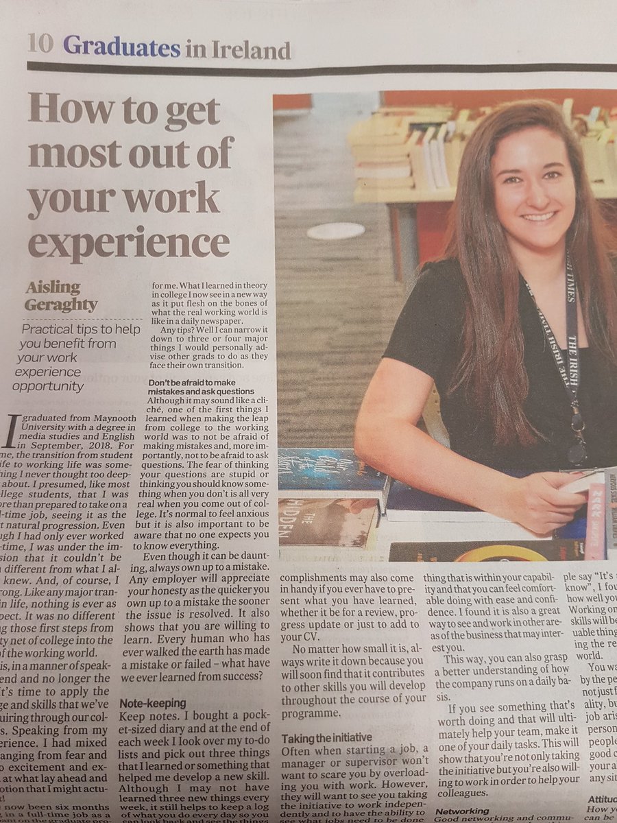 gradireland's tweet photo. Lots of great content for those still unsure about what to do after college in today’s @IrishTimes “Graduates in Ireland” supplement! #graduatecareers #gradawards19 #internships https://t.co/nwKTi3GrNS