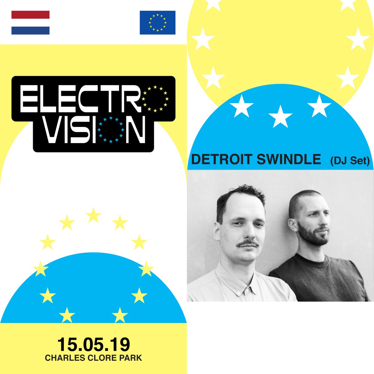 15th of May: <a href="/EUinIsrael/">EU in Israel 🇪🇺🇮🇱</a> &amp; <a href="/TelAviv/">Tel Aviv</a> in collab/w <a href="/NLinIsrael/">Dutch Embassy Israel</a> present ELECTROVISION Music Festival. It will feature live shows &amp; DJ sets by top electronic artists from the EU during the <a href="/Eurovision/">Eurovision Song Contest</a>. <a href="/DetroitSwindle/">Detroit Swindle</a> represents NL! 

See FB event: 
facebook.com/events/8409475…