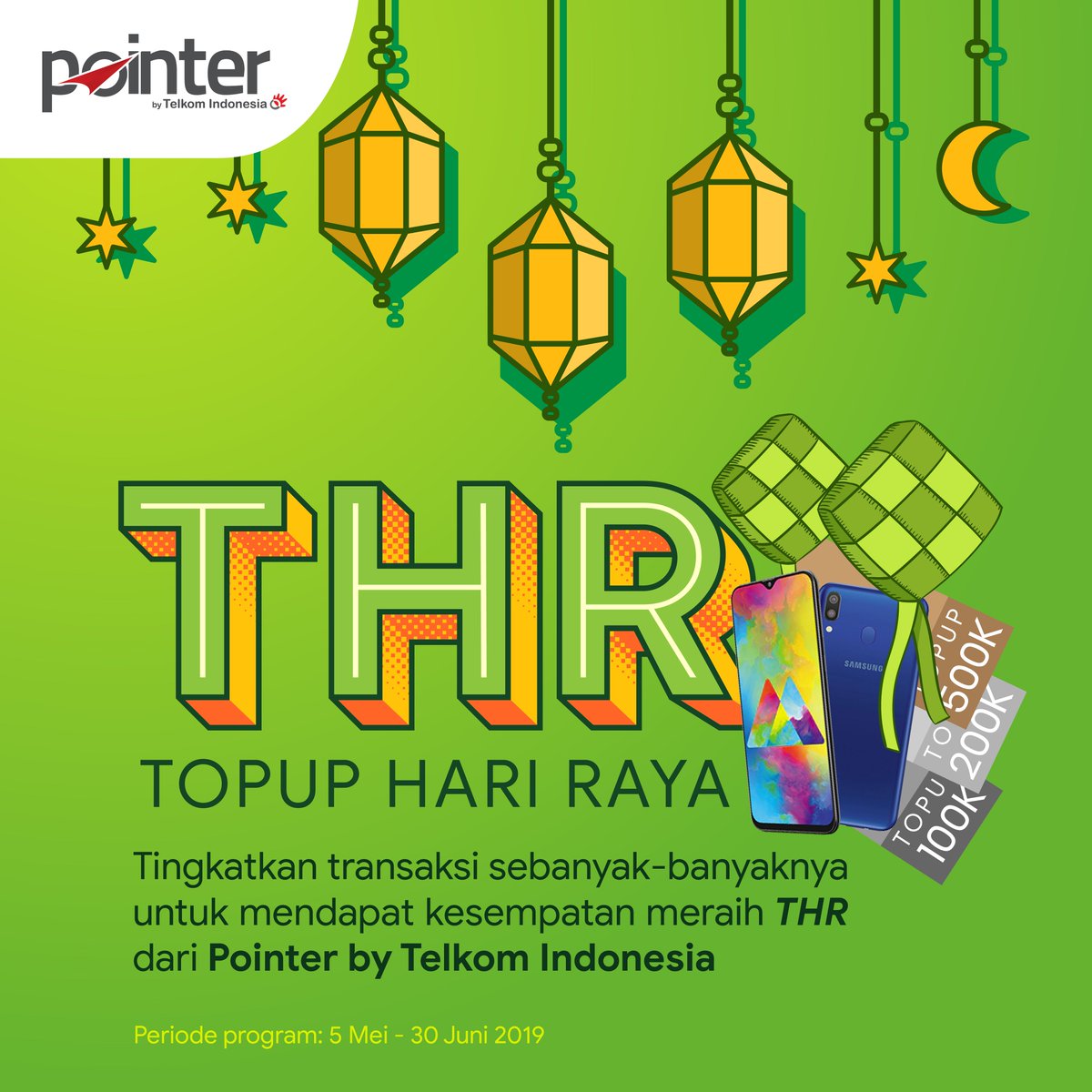 Menjelang hari raya Idul Fitri 1140 H, tingkatkan transaksi sebanyak-banyaknya untuk meraih kesempatan untuk mendapatkan TOP UP Voucher Saldo Deposit dan Ponsel keren #THR #PointYourWay