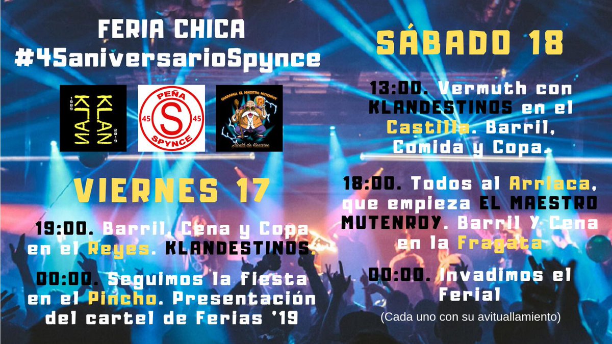 Teeeeenemos Feria chica gentuza!!! Toda la info la tenéis en el resto de redes sociales de la peña!!!

Id sacando el traje de beber!!!