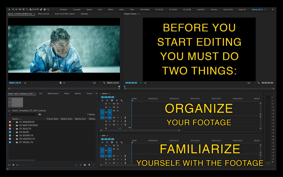 So much of film editing is not technical.
So much is basic house-keeping.
Absorb all the footage.
Know it all intimately.
Then start to edit.
#filmmaking