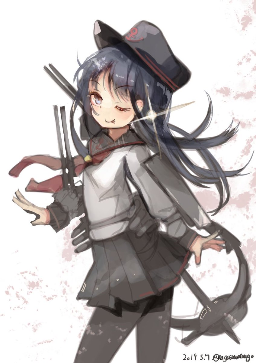 akatsuki (kancolle) 1girl solo long hair pantyhose hat school uniform serafuku  illustration images