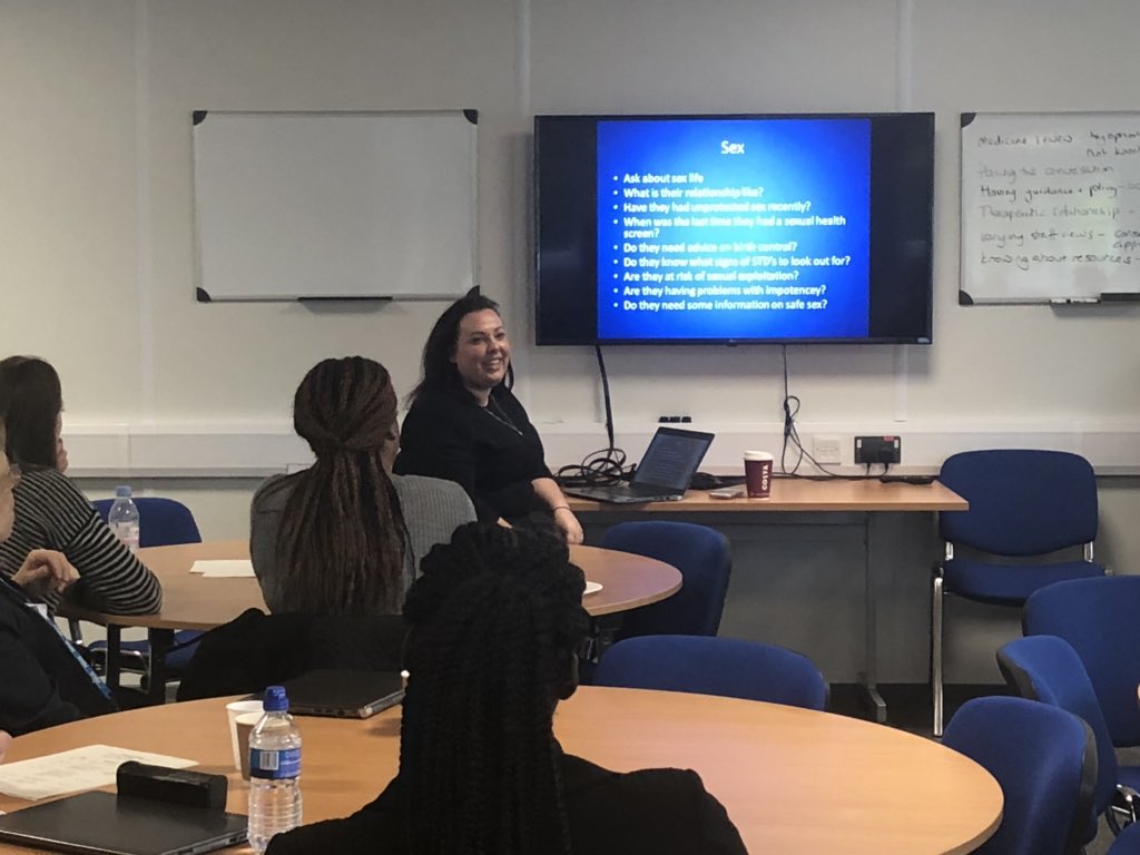 Kiran2Ra's tweet photo. Let’s talk about sex! Ward manager Hannah Jones supporting staff to have open and important conversations with our service users  @Jacquinion @NDT_SWLSTG @SWLSTG @MentalLondon @minifeet2 #ICAN #preceptorship #physicalhealthchecks #parityofesteem https://t.co/k1uS27SK97