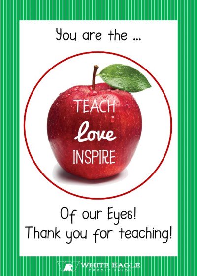 WhiteEagleCU's tweet photo. Happy Teacher Appreciation Day. A huge thank you to all the teachers and  administration who teach, love and inspire our children.  You are the  apple of our eyes. #TeacherAppreciationWeek #InspireGreatness https://t.co/2r8SBM5aWy