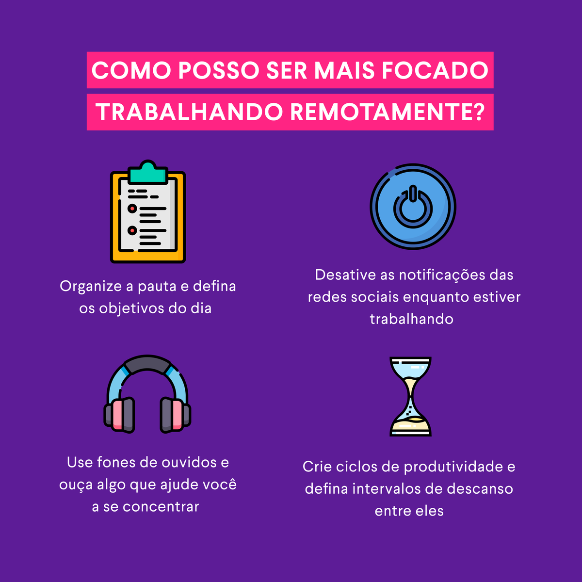beofficeless's tweet photo. A lista não acaba por aí, até porque existem muitas outras formas de ajudar você a manter o foco, porém colocar em prática esses quatro pontos já é um ótimo começo. E você, como faz para trabalhar com mais objetividade e concentração? https://t.co/gxAVkgT7Pj