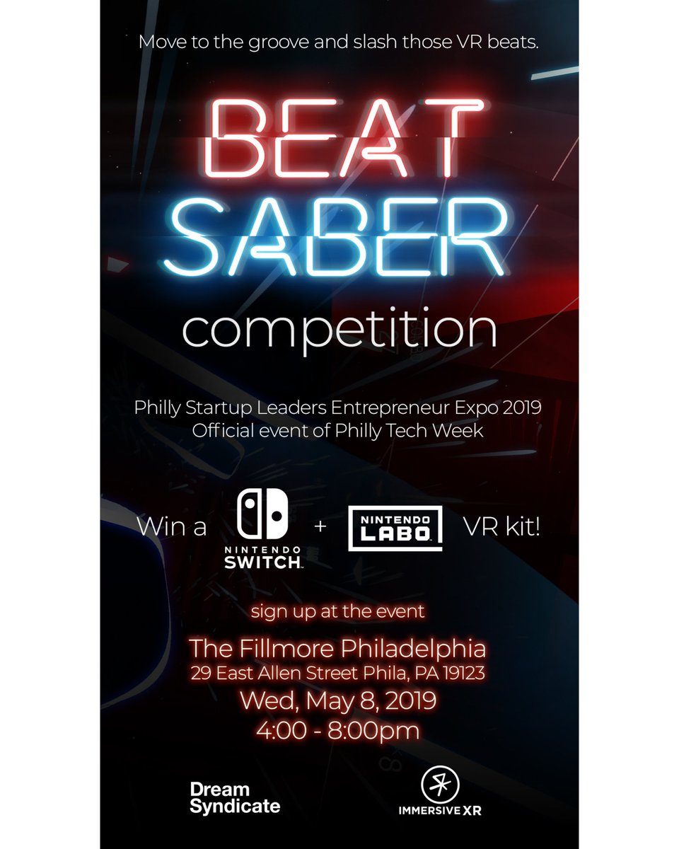 Come #play with us at <a href="/PhillyTechWeek/">Philly Tech Week</a> ! Winner takes home a Nintendo Switch w/ Labo #VR kit!
#PTW19 #PhillyTech #VirtualReality #immersivexr
<a href="/startupleaders/">PhillyStartupLeaders</a> #EntrepreneurExpo #PSLexpo <a href="/wittygrittyPHL/">Witty Gritty</a> <a href="/TechnicallyPHL/">Technical.ly Philly</a> <a href="/AmplifyPhilly/">Amplify Philly</a>