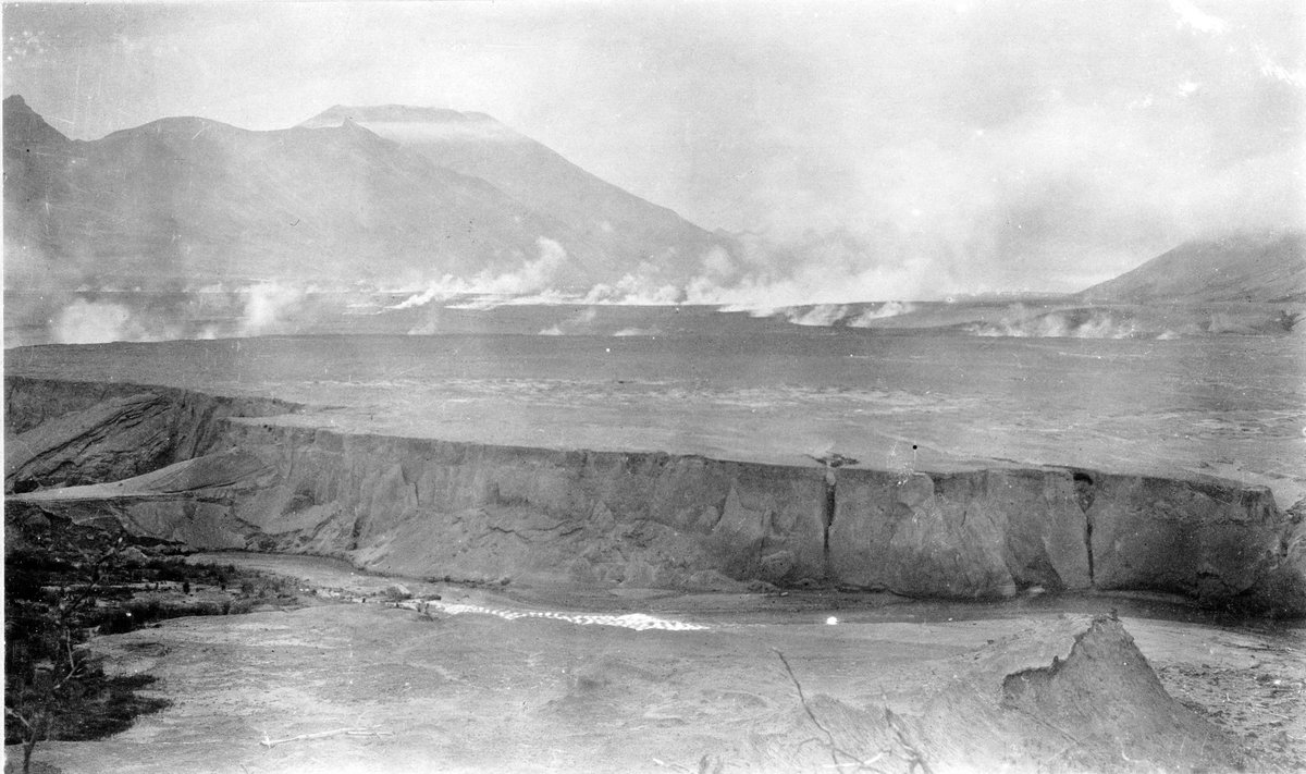 Valley of Ten Thousand Smokes in Katmai National Park, circa 1922. Windy Creek is in the foreground