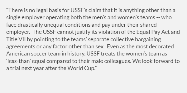 TheDanLauletta's tweet photo. Spokesperson for #USWNT players has released this statement in response to yesterday's US Soccer filing https://t.co/aUVvxcTajC