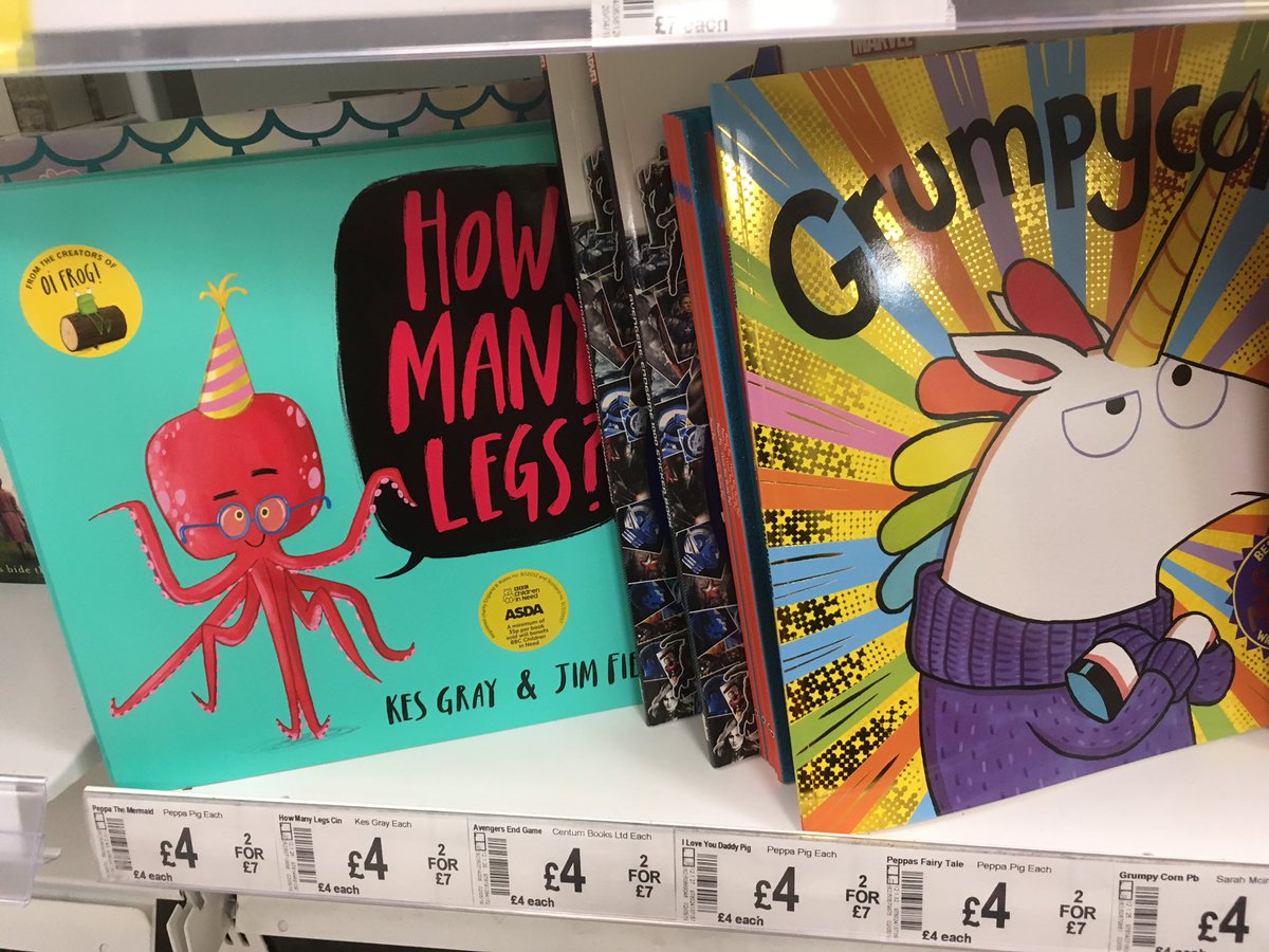 Cecilmgo's tweet photo. Found โHow Many Legs?โ & โGrumpycornโ today in Asda, nestled amongst Peppa & Bing.
I rearranged the shelf...very slightly!!!! ๐ @jabberworks @_JimField #kesgray (love the new cover Jim!)
#howmanylegs
#grumpycorn
#theyreontheshelfsoletsseethem
#readingrocks https://t.co/zfU3xplxaL
