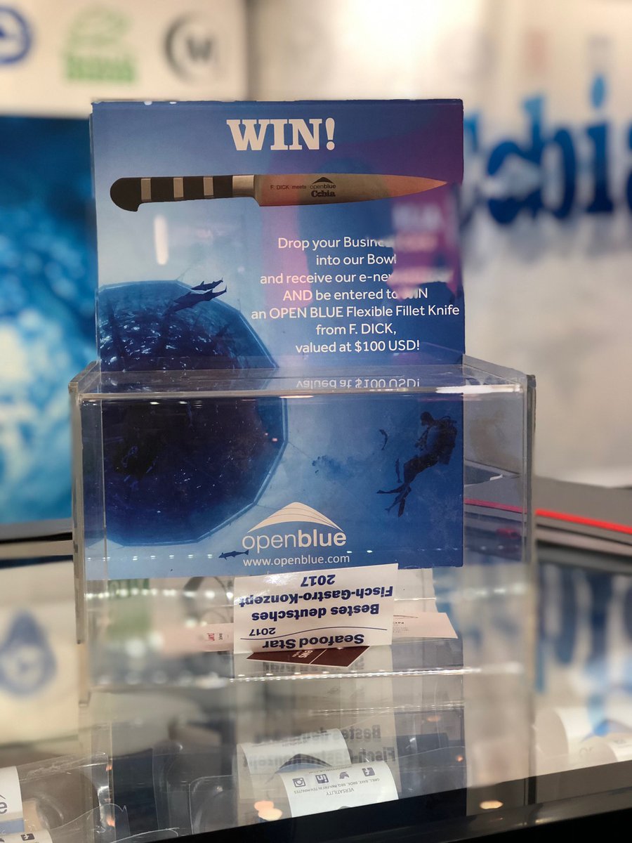 OpenBlueCobia's tweet photo. Win a flexible F.Dick Fillet Knife at #SEG19!
In Hall 8 Stand 4448 &amp; drop off your Biz card for a chance to WIN!
Talk #sustainableseafood #aquaculture &amp; #fishofthefuture with us!
https://t.co/h2pfm3nxK5
...
#cobia #pacificsnapper #openblue
🐟Caring for Ocean &amp; Human Health🌎 https://t.co/DiiAaCDlXZ