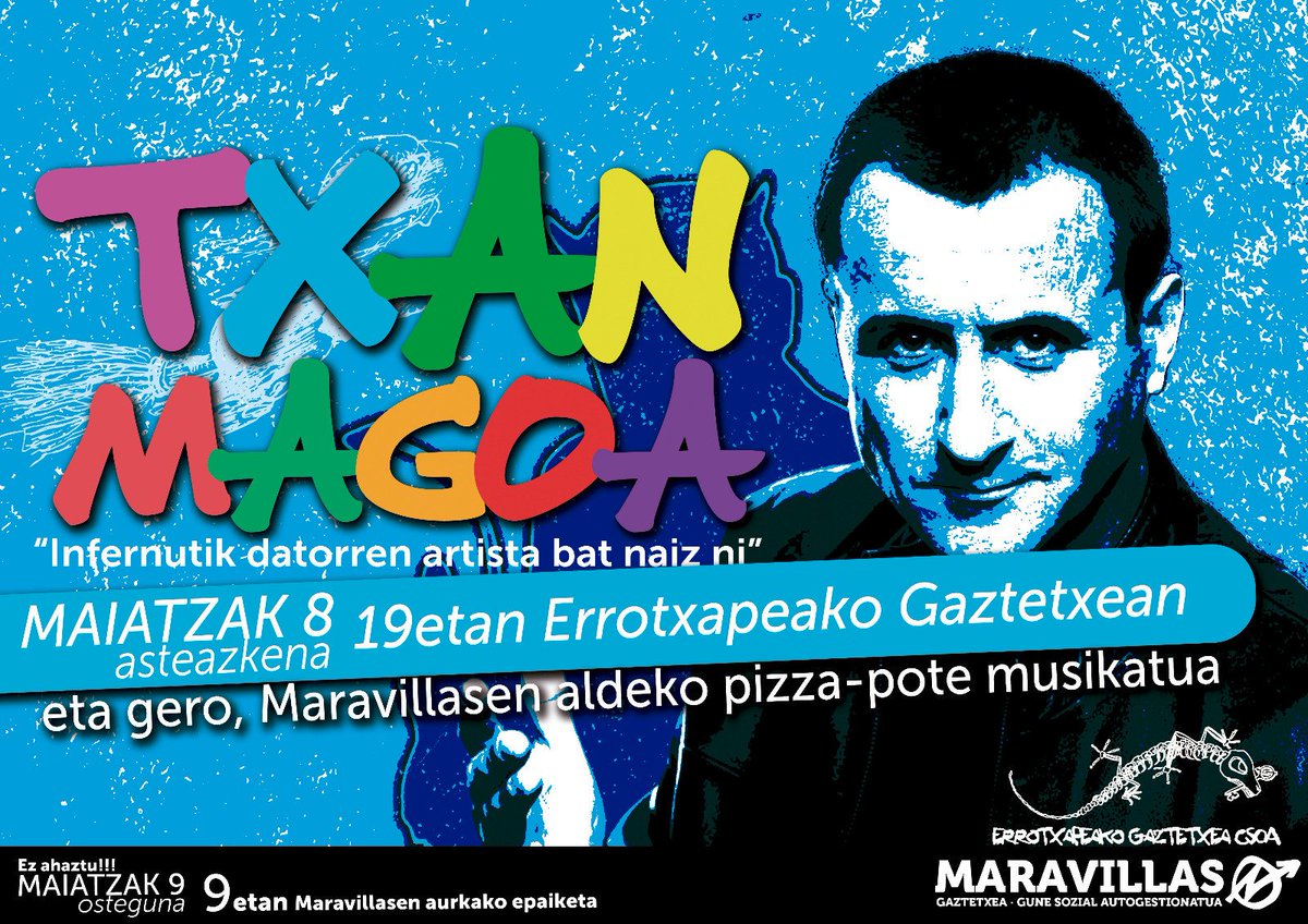 ErrotxaGTX's tweet photo. 📢Aste garrantzitsua dugu hau📢

1) Bihar Txan Magoa + Pizzapotea @maravillasGTX alde🍕🔮

2)Ostegunean @maravillasGTX epaiketa, 09:00etan kontzentrazioa🛠

3) Ostiralean dokumentala(Matangi Maya) + Pintxopotea🌮

4)Larunabatean egunean zehar Pentsa global ekin lokal azoka! 👕 https://t.co/p6eoXQFmtI
