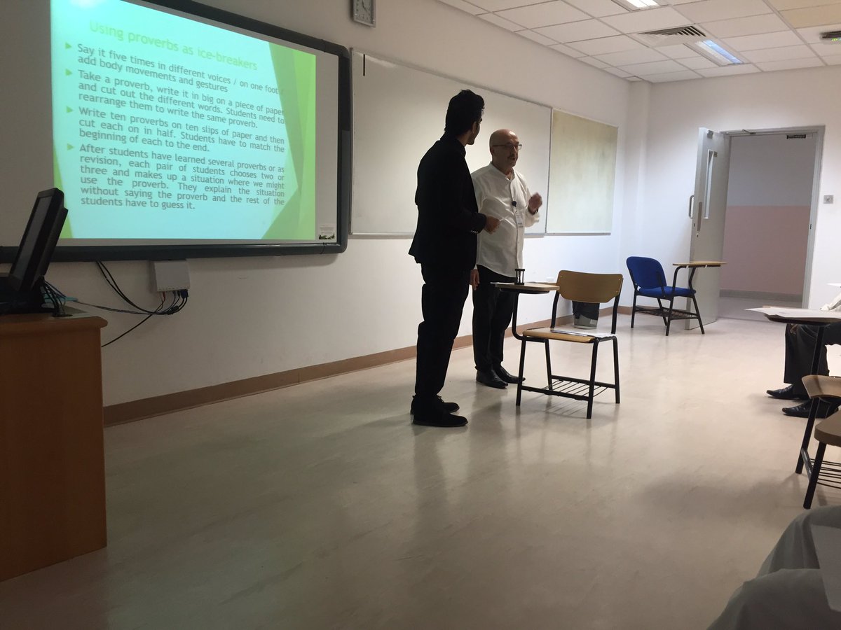 ELC_Chat2017's tweet photo. It was an amazing workshop by Dr Alex ( Poland ): From perception to application: English Proverbs in language teaching on 7 May 2019 IbriCT https://t.co/giz650yjPV