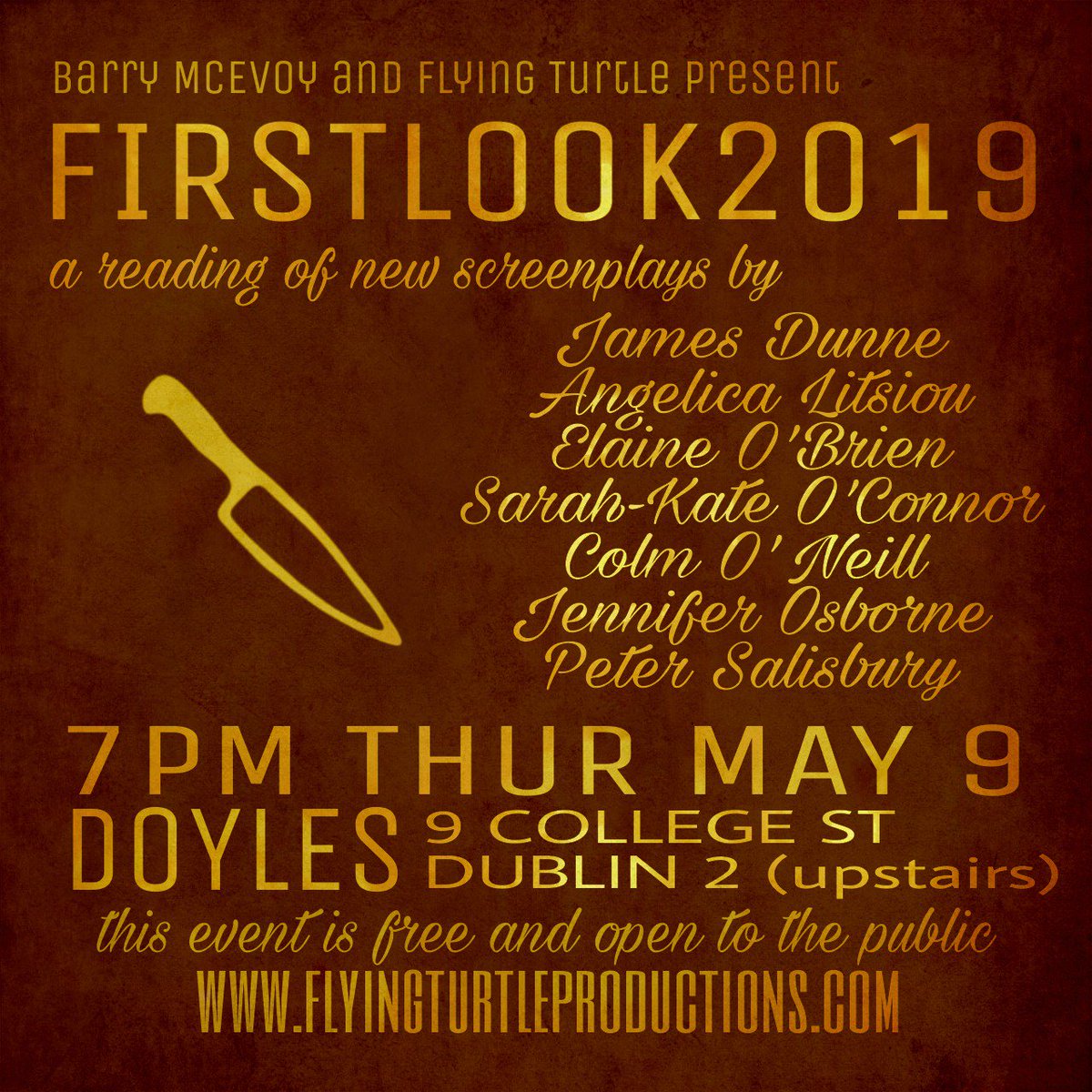 Join us on Thurs May 9 at 7pm to hear 2 of our #filmmaking alumni, Elaine &amp; Peter, read their new screen plays with <a href="/flyingturtlepro/">Kathleen W. Yeates</a> - this event is FREE! #KiickItOpen #screenplay