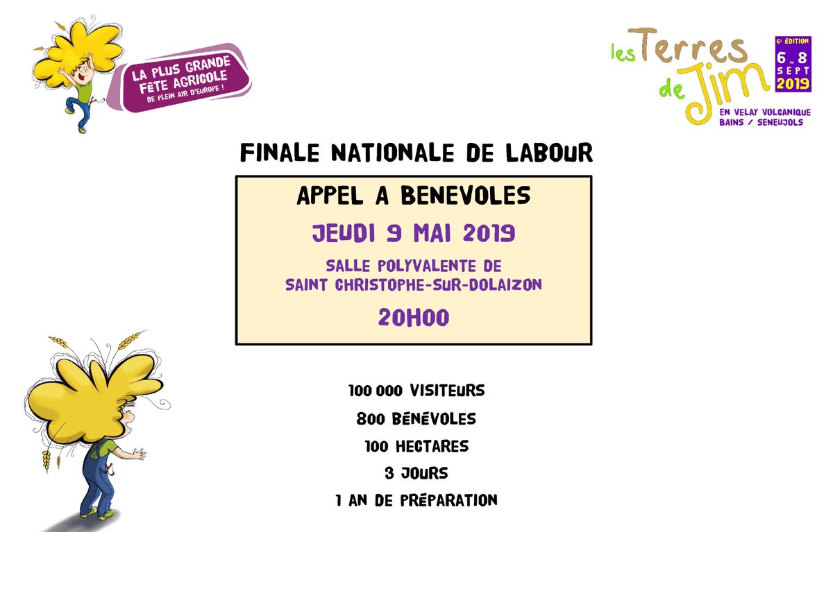 JimBataille's tweet photo. 👉APPEL A BENEVOLES ! 
@JimBataille vous attend Jeudi à #SaintChristopheSurDolaizon !
#bénévoles #terresdejim #tdj2019 #hauteloire #motivation #jeunesagriculteurs #Auvergnerhonealpes https://t.co/L6Y60itygc