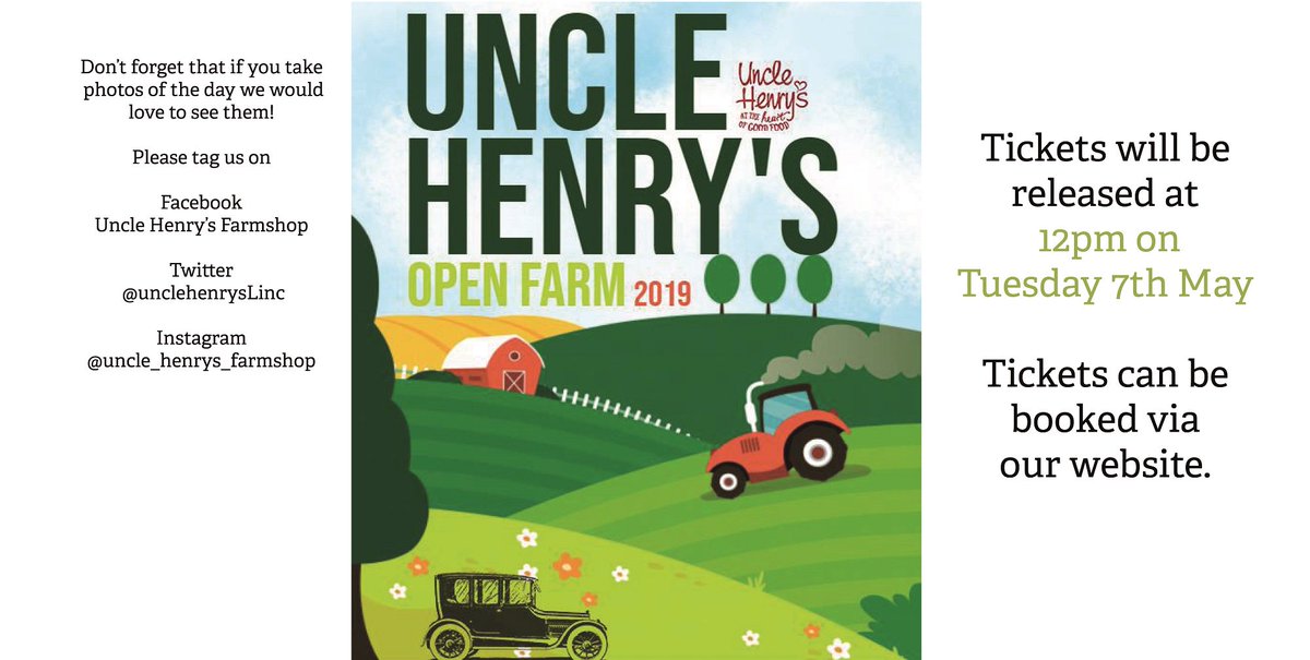 unclehenrysLinc's tweet photo. #GeneralRelease tickets for our #OpenFarmSunday #event are released at 12pm today. Applications for trade stands still accepted - no food or drink stalls please. #OFS19
https://t.co/BQSXorUFPH https://t.co/jiNMYOK06S