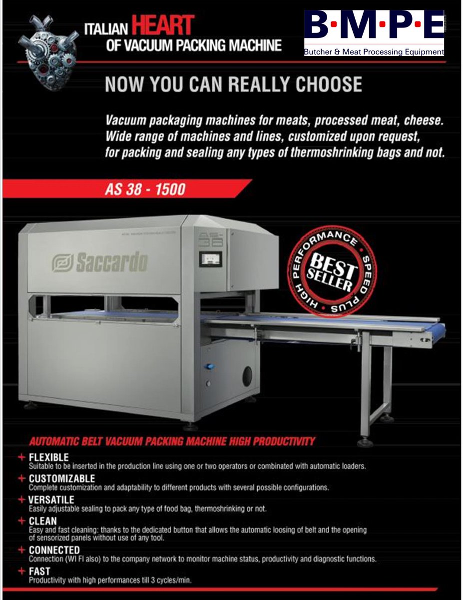 BMPE4's tweet photo. Automatic belt type vacuum packing machine designed for large-volume-industrial size units in the field of fresh meats, processed meats and cheese.

#IFFA2019 #Saccardo #TeamBMPE #BMPEAfrica #meat #foodprocessig #vacuumpackaging #onlythebest #endlesspossibilities https://t.co/3pjluiHwGJ