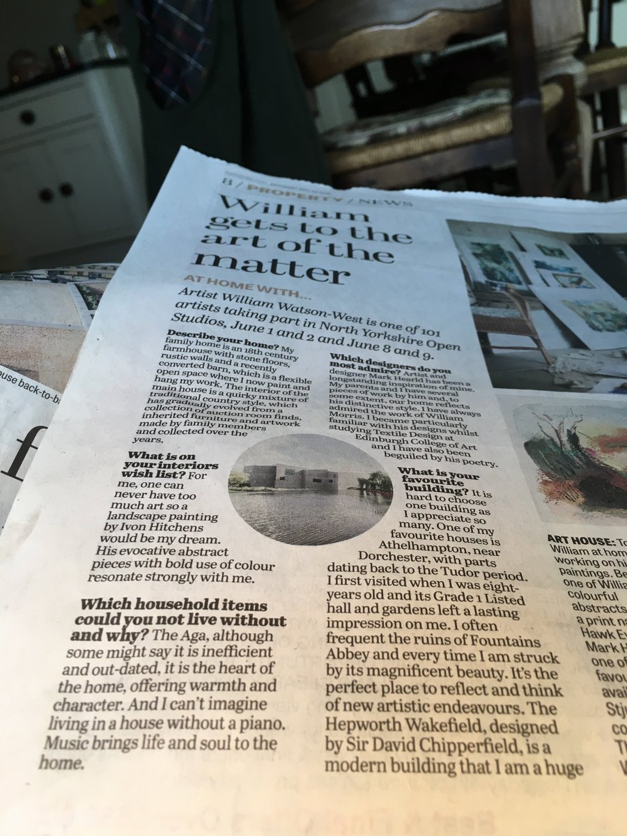 CountryWarmthNy's tweet photo. We love this article in this weekends @yorkshirepost @WillWatsonWest Looking forward to The Open Studios in June and glad you love The #AGA #art https://t.co/d4GTfEypJS