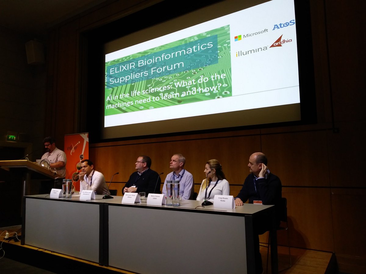 njlozano's tweet photo. @ELIXIREurope EBSF round table on #AI in Life Sciences. Representatives from different companies and #NVIDIA giving us interesting cases on the use of AI https://t.co/C72jHft1JP