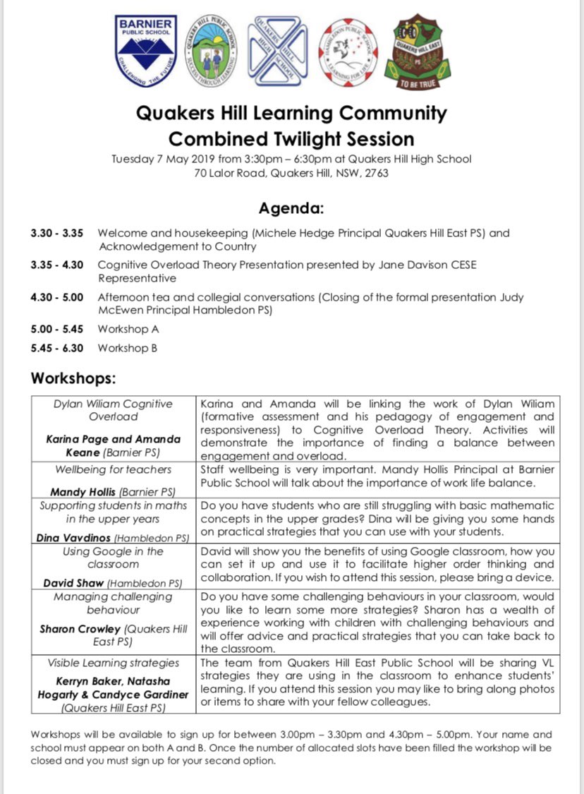 itsFISKY (@itsf1sky) on Twitter photo What a great Twilight session with the Quakers Hill Learning Community. Local experts sharing their work with colleagues and of course, a great keynote on Cognitive Overload Theory by <a href="/adriennebruce18/">adrienne.bruce@det.nsw.edu.au</a> !!! Brilliant!!! <a href="/McewenJudy/">Judy Mcewen</a> <a href="/TaraHosking/">Tara Hosking</a> <a href="/michelehedge1/">michelehedge</a> <a href="/RickSeretis/">Rick Seretis</a> 🥳👍❤️ What a great Twilight session with the Quakers Hill Learning Community. Local experts sharing their work with colleagues and of course, a great keynote on Cognitive Overload Theory by <a href="/adriennebruce18/">adrienne.bruce@det.nsw.edu.au</a> !!! Brilliant!!! <a href="/McewenJudy/">Judy Mcewen</a> <a href="/TaraHosking/">Tara Hosking</a> <a href="/michelehedge1/">michelehedge</a> <a href="/RickSeretis/">Rick Seretis</a> 🥳👍❤️