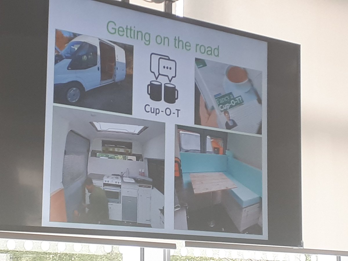 ZLinekar's tweet photo. So inspiring listening to @CGray_OT about her @CupOTservices, an adapted van to take out and provide OT services to people in rural Norfolk. Amazing idea!! #OTsymposium https://t.co/Gb5gdXQ7SM