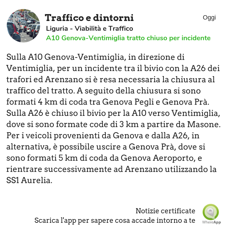 WhereAppVJT's tweet photo. Evita di rimanere bloccato nel #traffico... Con #WhereApp ricevi tutte le notizie di lavori in corso, modifiche alla circolazione o temporanee chiusure per #incidenti! Rimani sempre informato, #ScaricaWhereApp! 
#Liguri #A10 #Genova #Ventimiglia https://t.co/pOQulYHGdi