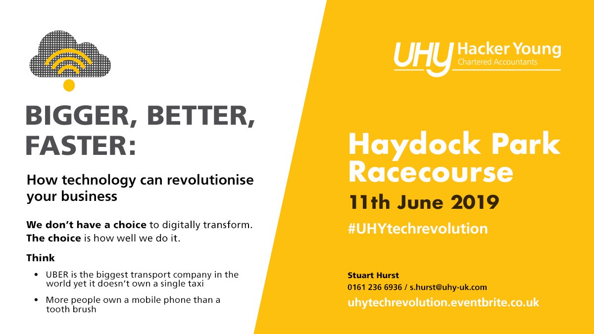 UHYHackerYoung's tweet image. Our Manchester office are hosting a UHY #digital and #AI focused event- Bigger, Better, Faster: How technology can revolutionise your business #UHYtechrevolution
Find out more: bit.ly/2GhiTts or book your free ticket here: lnkd.in/e3stCmz