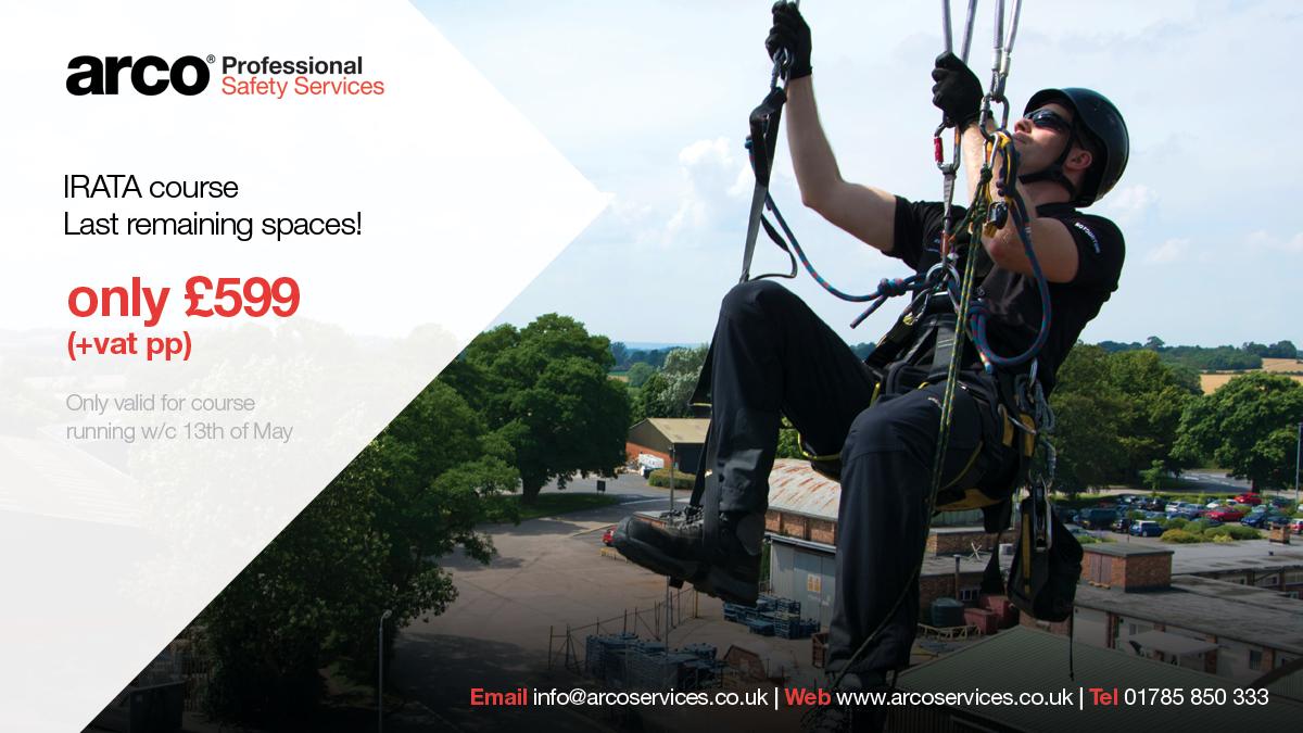Arco_Services's tweet photo. We've got an IRATA training course running next week & our last remaining spaces are now ONLY £599 (+vat)* PER PERSON! Call our training team on 01785 850333 to book now!
*Only valid for the IRATA course running w/c 13th of May
#IRATA #IRATAtraining https://t.co/X3idtf12Vx
