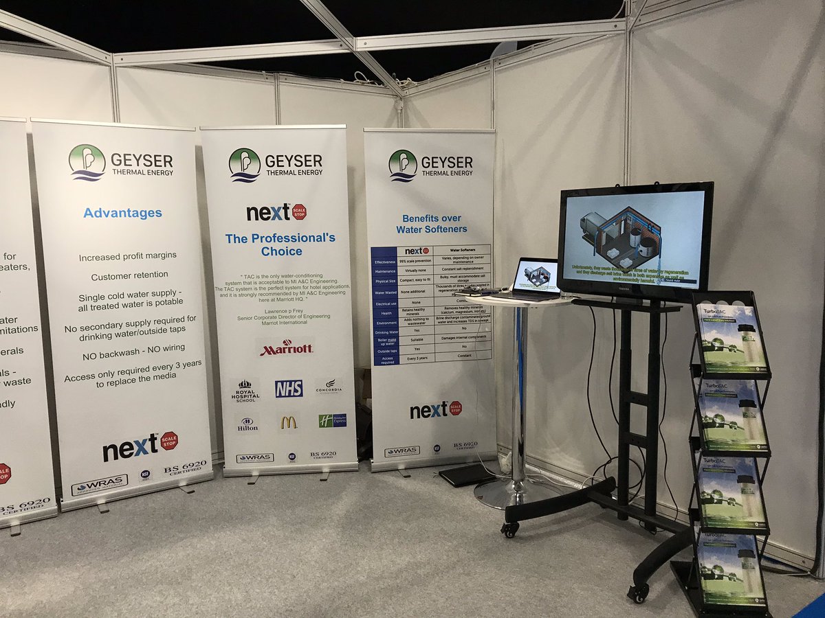 GeyserEnergy's tweet photo. We are on stand A125 @Installer_Show come and find out how to eliminate hard limescale from your boilers &amp; heating systems, improving their efficiency and overall lifespan. Added bonus is much, much cleaner shower screens and scale free kettles 😊#Sustainability https://t.co/83GgJKhGet