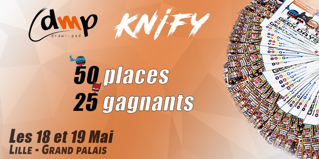 KnifyGG's tweet photo. Gagne 2 places pour la @GeekDaysShow 🙌🏼
Avec @drawmypad nous avons préparés un concours qui te permet à toi et ton ami(e) d’aller à la #GD2019 🤩
💥RT+Follow @KnifyEu & @drawmypad
💥Tag 1 ou 2 Ami(s) avec qui tu voudrais y aller🔥
GO chez @drawmypad pour doubler ta chance 🍀 https://t.co/j9xwasPZ1l