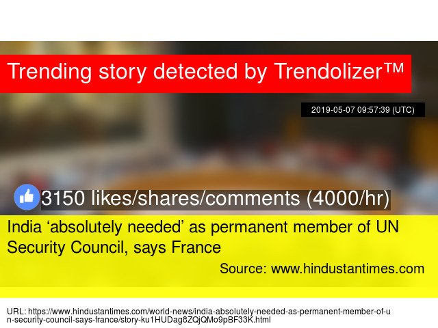 Trendolizer's tweet image. #India ‘absolutely needed’ as #permanentmember of UN #SecurityCouncil, says #France #Brazil #Germany... trendolizer.com/2019/05/india-…