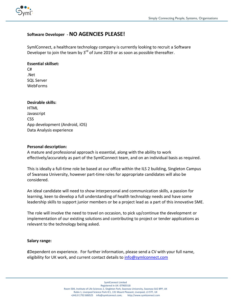 SymlConnect's tweet photo. EMPLOYMENT OPPORTUNITY

#employmentopportunity #jobvacancy #softwaredeveloper https://t.co/v02mM1nUFW