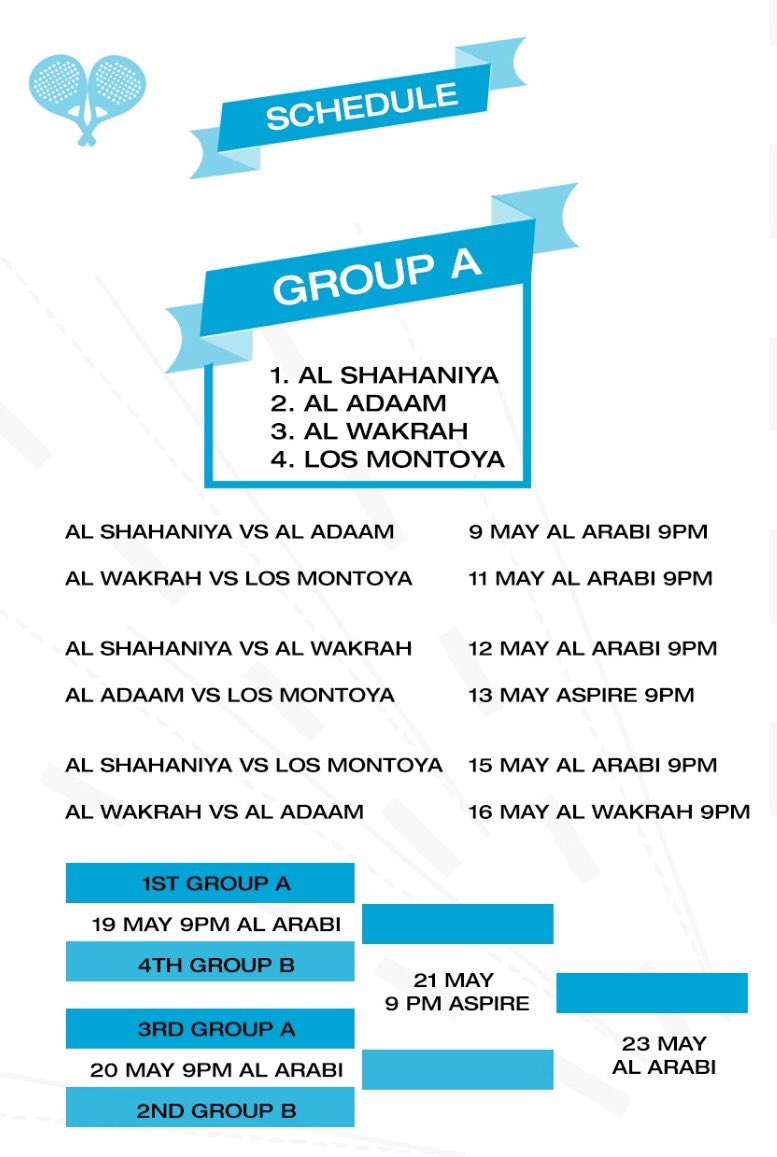 PadelQatar's tweet photo. There we go! We have the teams and the schedule of Ramadan Tournament! Good luck to all  🎾💪🏻

#padel #padelqatar #RamadanTournament #Qatar https://t.co/zhlUWIGMw4