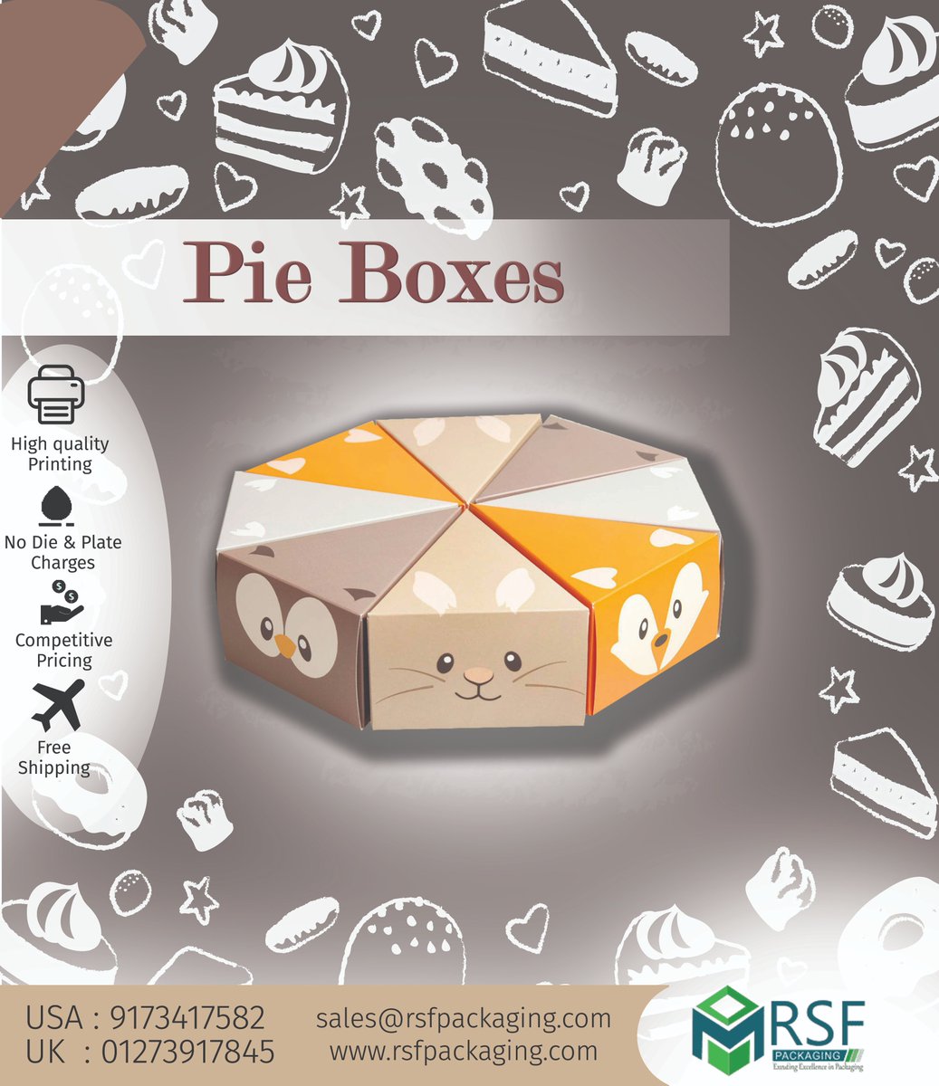 RSF Packaging stocks a wide selection of pie boxes, cake boxes, cake boards, donut boxes and cookie boxes. 
Shop Now bit.ly/2SVIPjw

#PieBoxes #CustomBoxes #Packaging #packagingdesign #onlineshopping #RSFPackaging #CakeBoxes