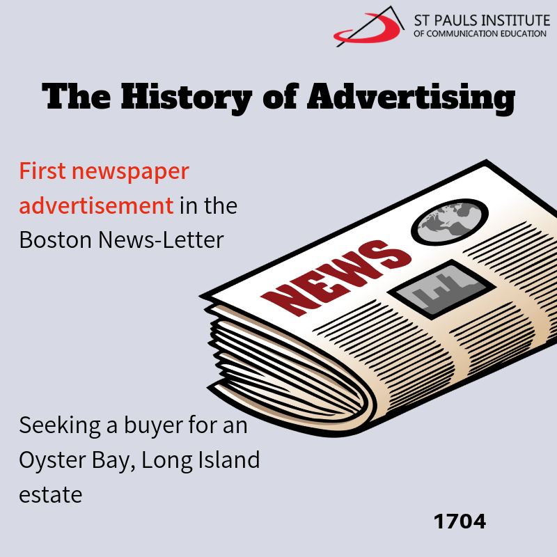 stpaulsice's tweet photo. Did you know that the first newspaper ad was published back in the 1700s? 

Safe to say, ads have literally come a long way. 

#HistoryOfAdvertising #MediaSchool https://t.co/u7Zxz2gAh5