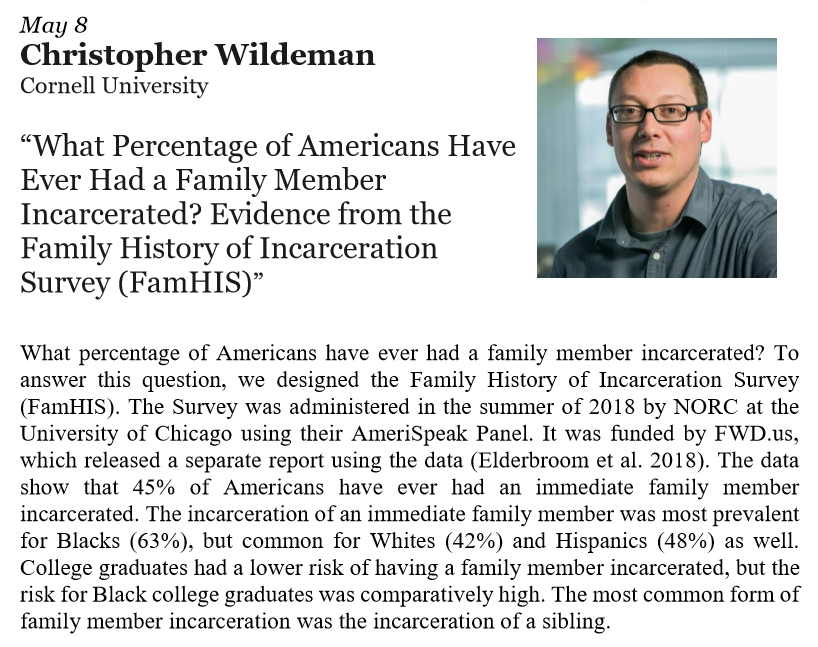 TranspopEu's tweet photo. Tomorrow we welcome our last participant of the Comparative Sociology Speaker Series, Christopher Wildeman, from @Cornell . The talk is titled "What Percentage of Americans Have Ever Had a Family Member Incarcerated?". Please, join us tomorrow at 1 PM at @uc3m . https://t.co/25V645WC6e